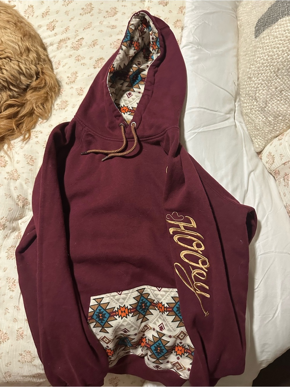 Hooey Women's Maroon Hooded Pullover Sweater with Patterned Pocket